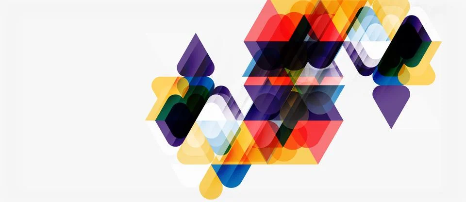 Abstract geometric shapes overlap, creating vibrant colorful design. Modern Illustrazione stock