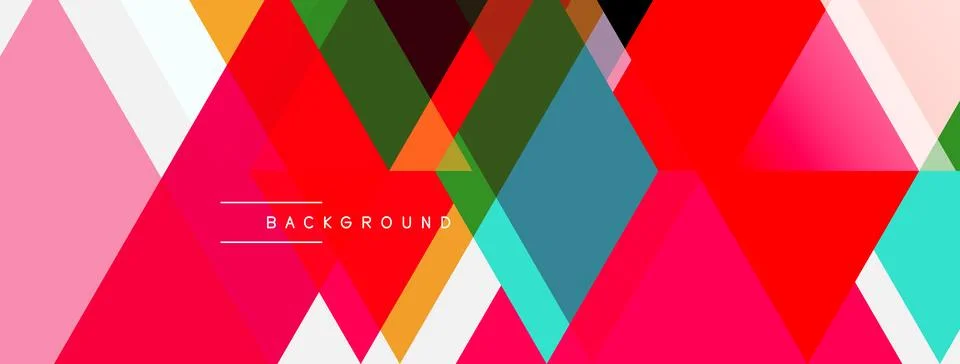 Abstract geometric shapes overlap, creating vibrant colorful background. Text Stock Illustration