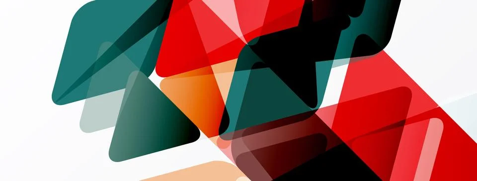 Abstract geometric shapes overlap, creating vibrant color blocks. Red, teal, Stock Illustration