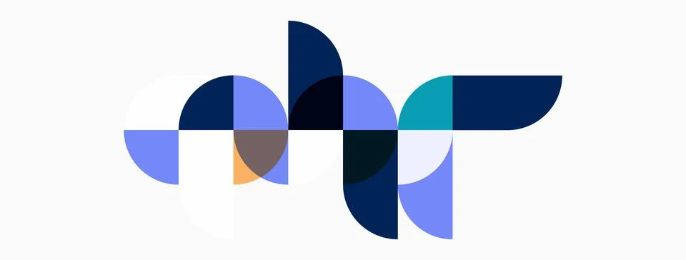 Abstract geometric shapes overlap, creating dynamic composition. Blues, purpl Illustrazione stock