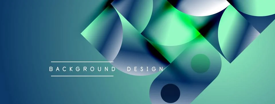 Abstract geometric shapes overlap, creating vibrant blue, green gradients. Te Illustrazione stock