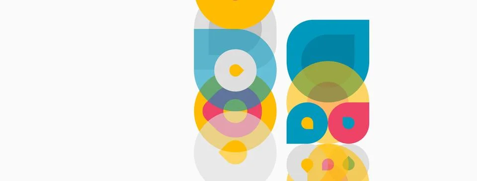 Abstract geometric shapes overlap, creating colorful patterns. Circles, squ.. Stockillustratie