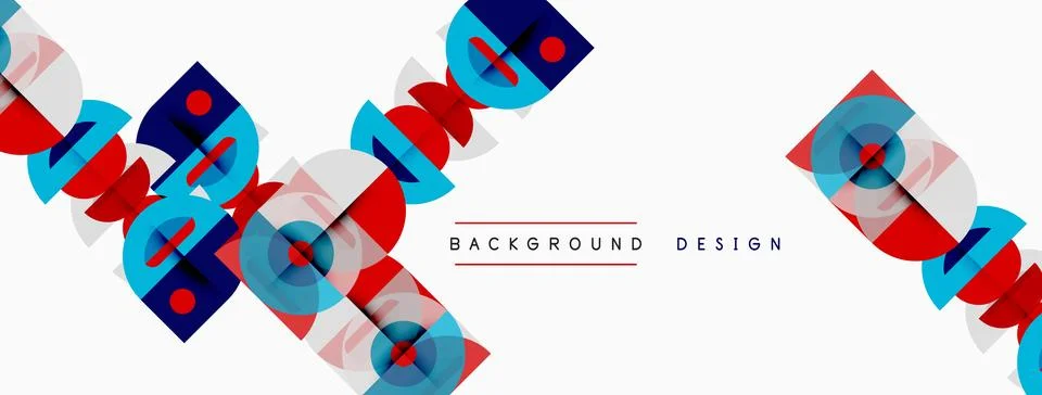 Abstract geometric shapes overlap, creating dynamic visual pattern. Red, blue Illustrazione stock