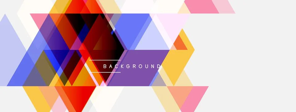 Abstract geometric shapes overlap, creating vibrant colorful background. Text Stock Illustration