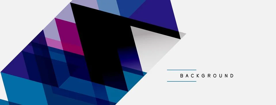 Abstract geometric shapes overlap, creating dynamic composition. Blues, pur.. Stock Illustration