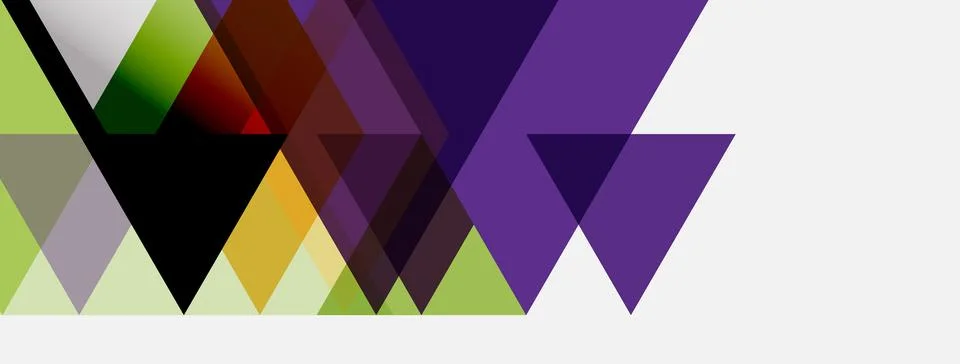 Abstract geometric shapes overlap, creating vibrant color blocks. Purple, g.. Stock Illustration