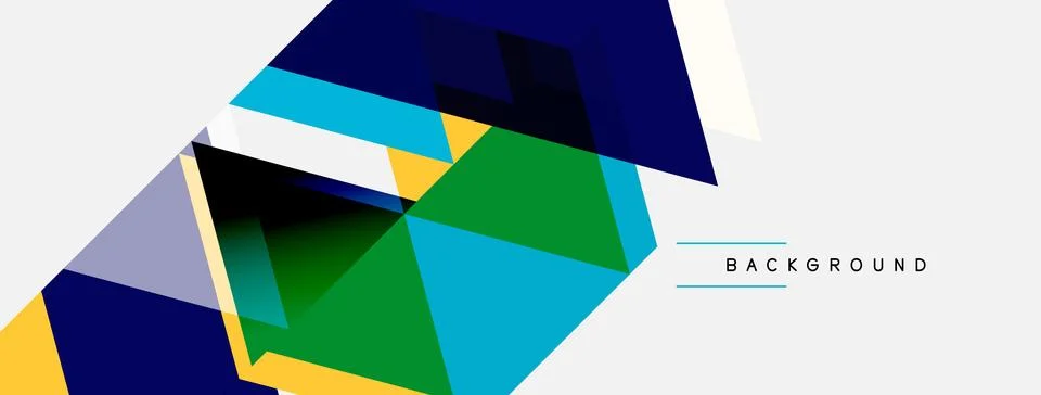 Abstract geometric shapes overlap, creating dynamic composition. Blue, green, Stock Illustration
