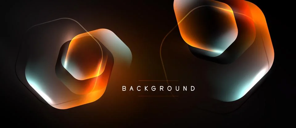 Abstract geometric shapes overlap, creating glowing effect. Dark background Illustrazione stock