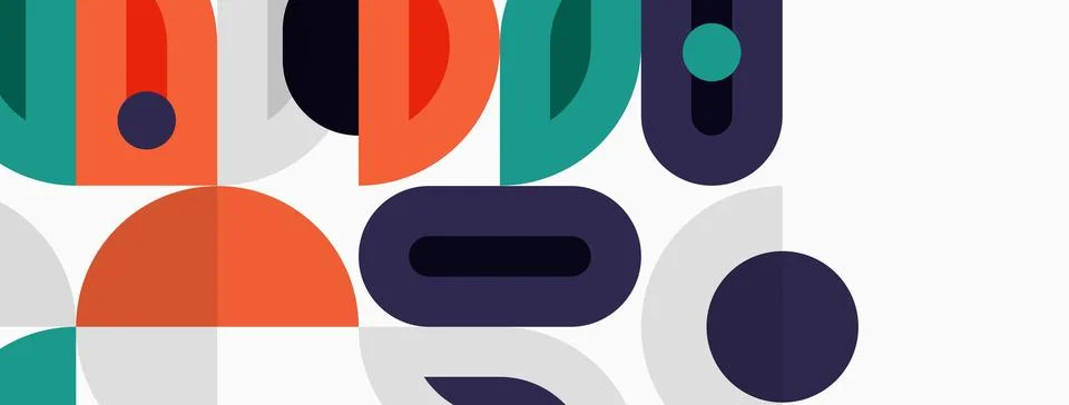 Abstract geometric shapes overlap, creating colorful modern pattern. Teal, イラスト素材