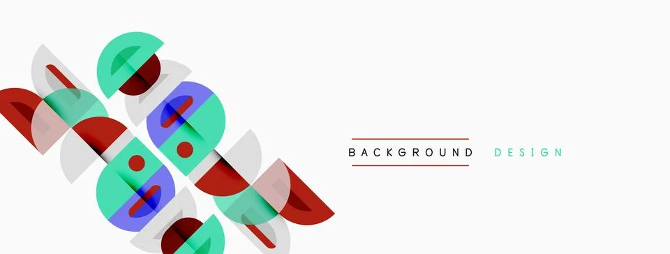 Abstract geometric shapes overlap, creating modern design. Colors include red Illustrazione stock