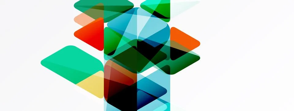 Abstract geometric shapes overlap, creating vibrant color blends. Design Illustrazione stock