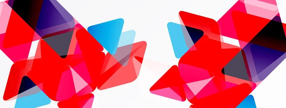 Abstract geometric shapes overlap, creating vibrant red, purple, blue 스톡 일러스트
