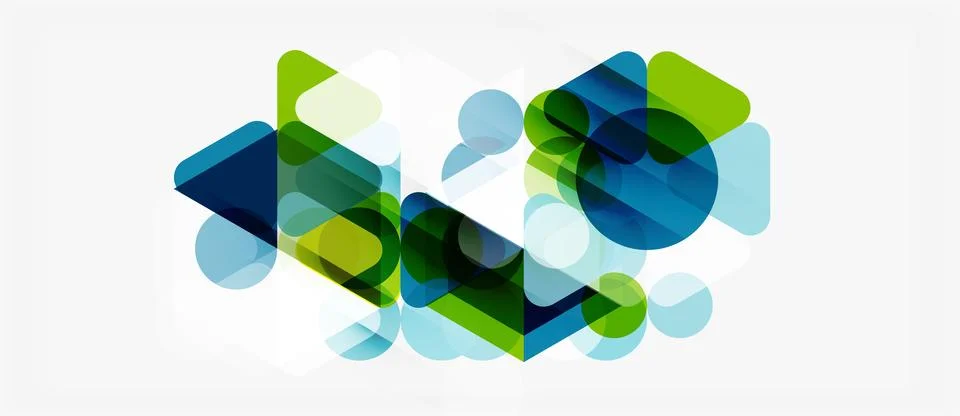 Abstract geometric shapes overlap, creating vibrant color blends. Blue, green Illustrazione stock