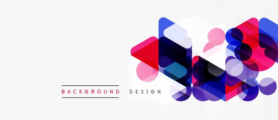 Abstract geometric shapes overlap, creating vibrant colorful background. Mode Stock Illustration