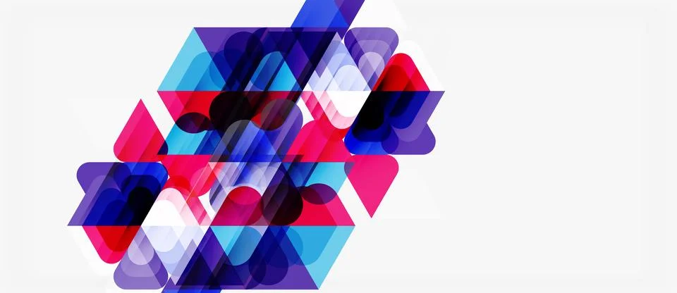 Abstract geometric shapes overlap, creating vibrant colorful pattern. Design 스톡 일러스트