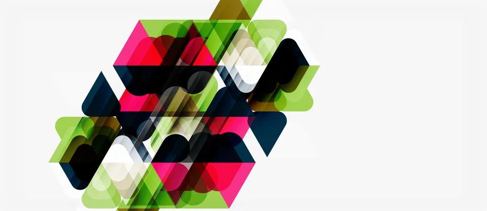 Abstract geometric shapes overlap, creating vibrant colorful composition. M.. Illustrazione stock