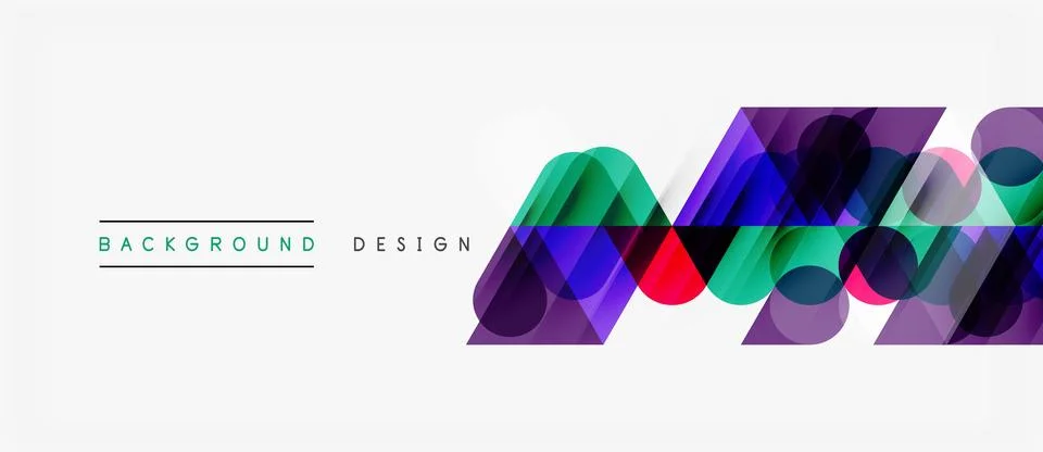 Abstract geometric shapes overlap, creating vibrant colorful design. Minimali Illustrazione stock