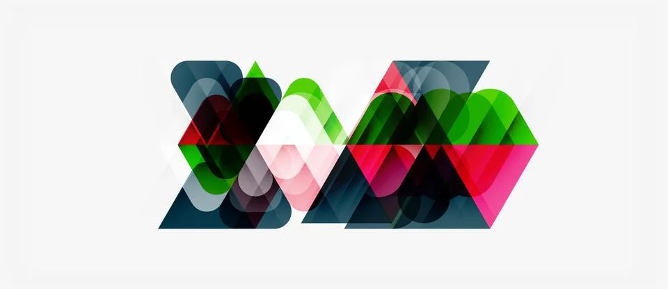 Abstract geometric shapes overlap, creating vibrant color patterns. Design Stock Illustration
