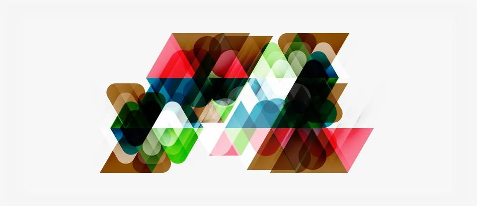 Abstract geometric shapes overlap, creating colorful design. Various triangle Stock Illustration