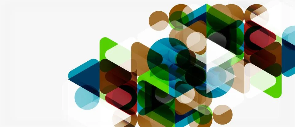 Abstract geometric shapes overlap, creating vibrant color gradients. Modern Illustrazione stock