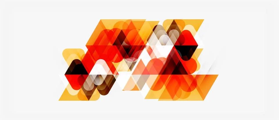 Abstract geometric shapes overlap, creating vibrant orange, red tones. Design Illustrazione stock