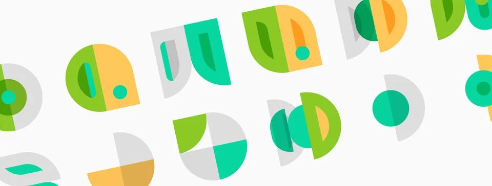 Abstract geometric shapes overlap, creating playful pattern. Colors include Stock Illustration