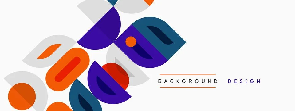 Abstract geometric shapes overlap, creating vibrant design. Orange, purple,.. Illustrazione stock