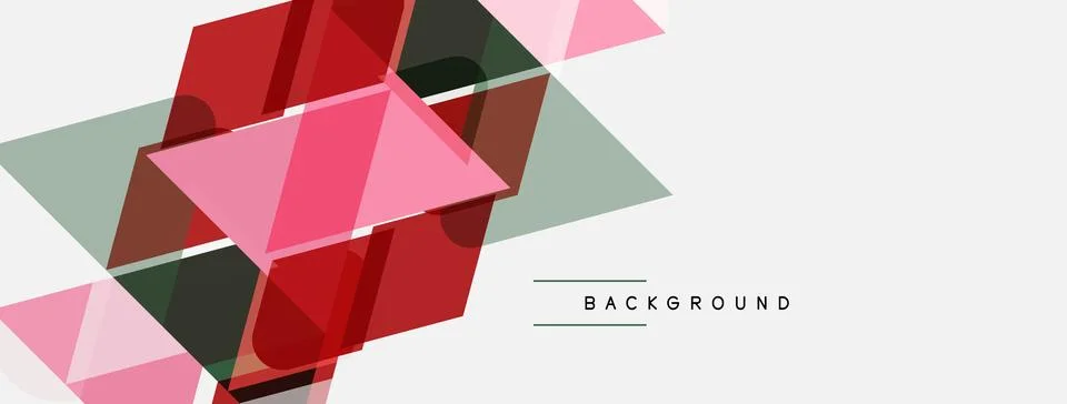 Abstract geometric shapes overlap, creating dynamic visual effect. Red, pink, Stock Illustration