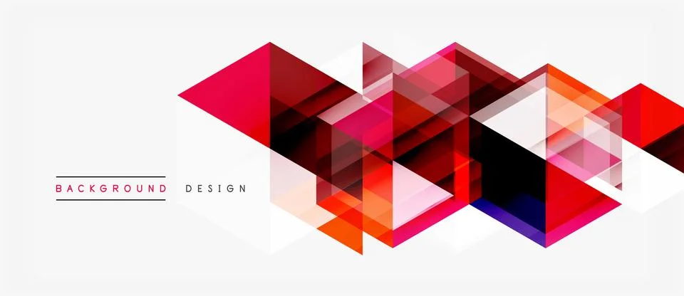 Abstract geometric shapes overlap, creating vibrant red, purple, orange desig Stock Illustration