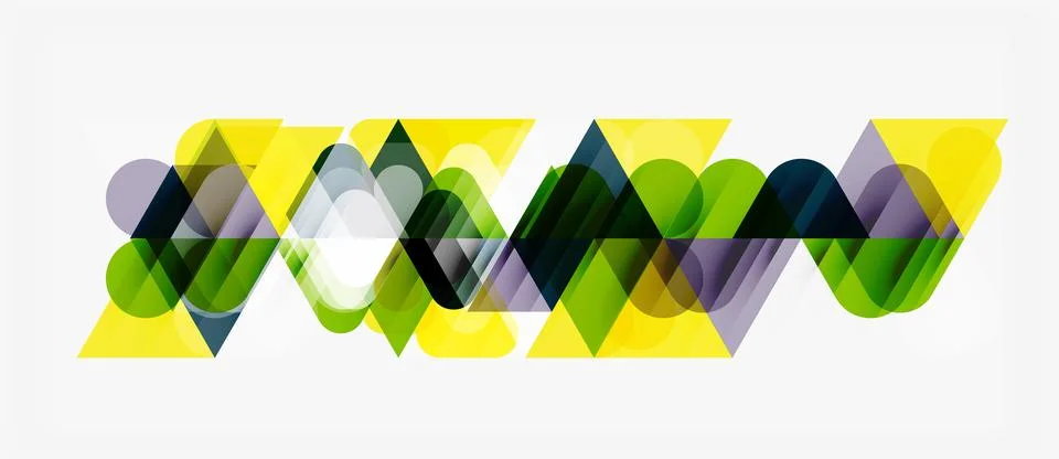 Abstract geometric shapes overlap, creating vibrant color patterns. Yellow, 스톡 일러스트