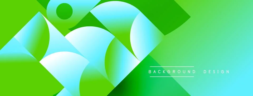 Abstract geometric shapes overlap, creating vibrant green, blue gradients. Illustrazione stock
