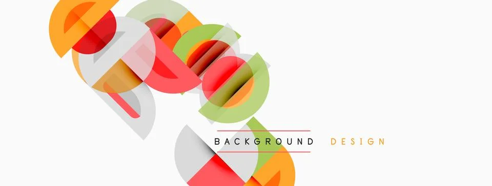 Abstract geometric shapes overlap, creating vibrant colorful design. Minimali Illustrazione stock