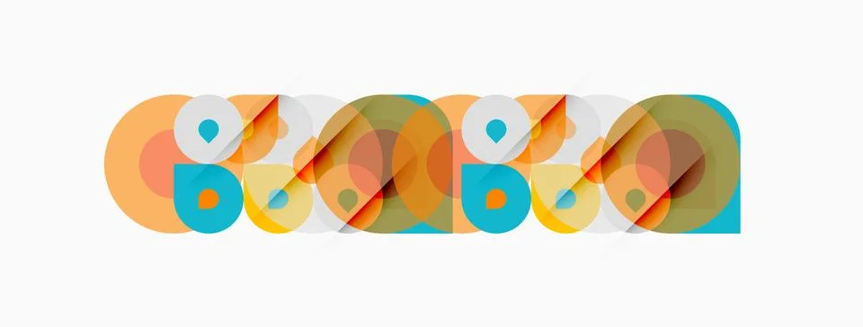 Abstract geometric shapes overlap, creating colorful patterns. Circles, ovals Stock Illustration