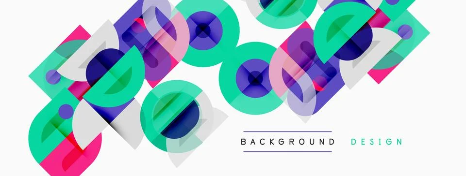 Abstract geometric shapes overlap, creating vibrant colorful background. Mode Stock Illustration