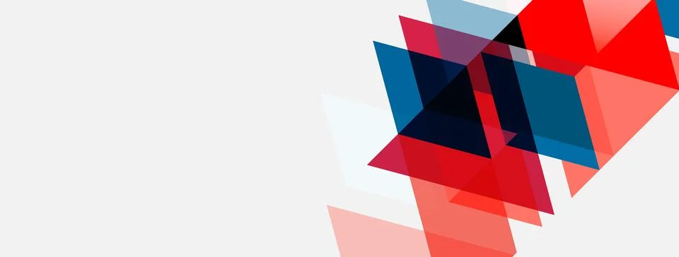 Abstract geometric shapes overlap, creating dynamic red, blue, white compos.. Stock Illustration