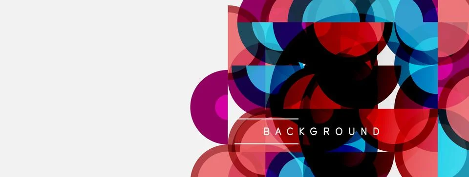 Abstract geometric shapes overlap, creating vibrant colorful background. Text Stock Illustration