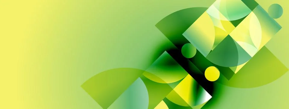 Abstract geometric shapes overlap, creating vibrant green, yellow gradients. Illustrazione stock