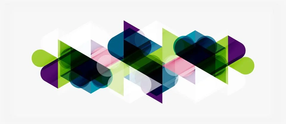 Abstract geometric shapes overlap, creating colorful patterns. Triangles, 库存插图