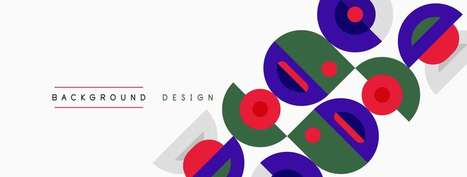 Abstract geometric shapes overlap, creating vibrant pattern. Red, green, blue Stock Illustration