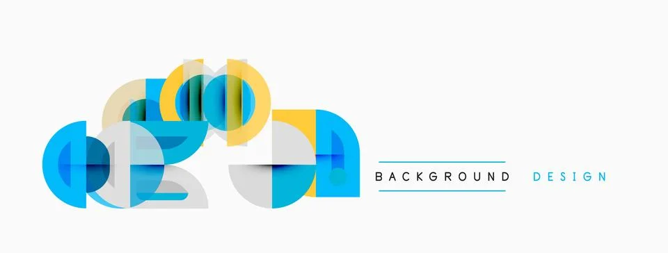 Abstract geometric shapes overlap, creating layered visual effect. Blue, yell Stock Illustration