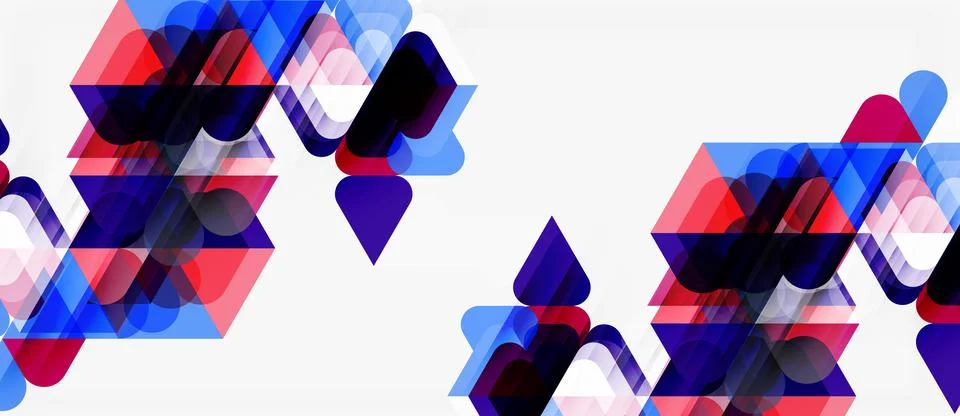 Abstract geometric shapes overlap, creating vibrant color patterns. Blue, red Illustrazione stock