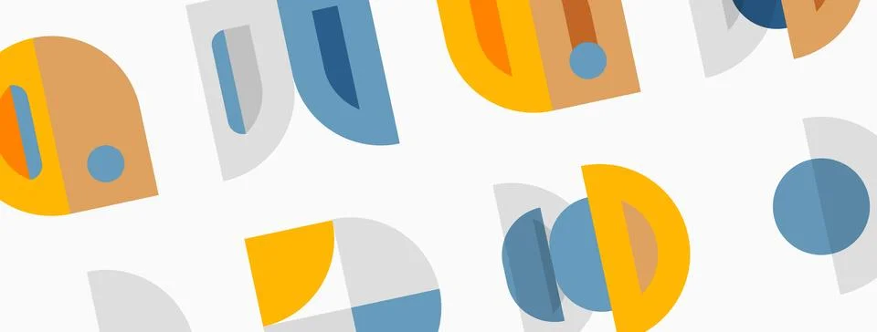 Abstract geometric shapes overlap, creating colorful pattern. Soft hues dom.. Illustrazione stock