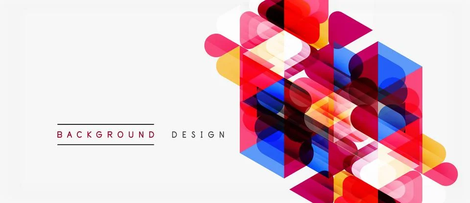 Abstract geometric shapes overlap, creating vibrant colorful design. Minimali Illustrazione stock