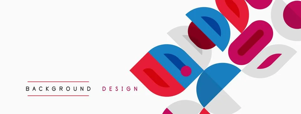 Abstract geometric shapes overlap, creating vibrant colorful background. Red, Stock Illustration