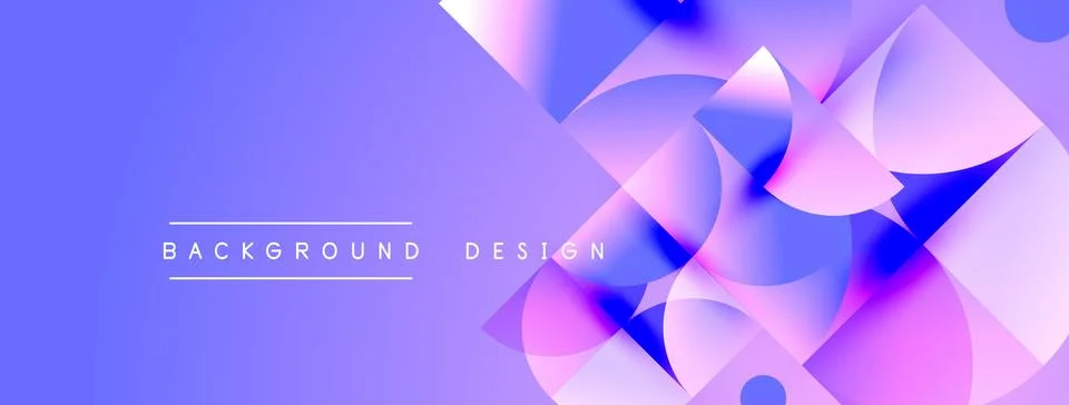 Abstract geometric shapes overlap, creating vibrant purple, pink hues. Modern Illustrazione stock