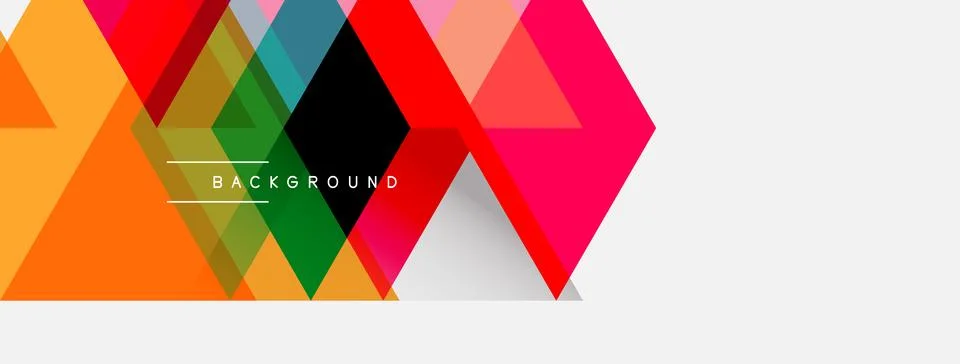 Abstract geometric shapes overlap, creating vibrant colorful background. Text Stock Illustration