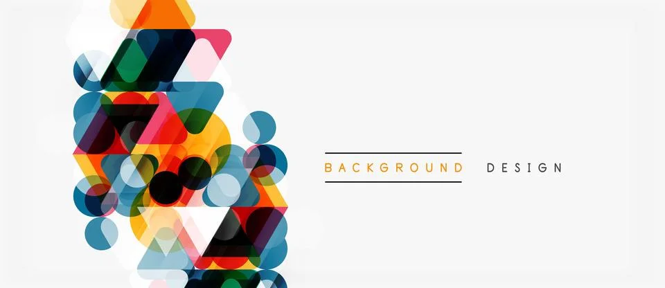 Abstract geometric shapes overlap, creating vibrant colorful composition. Illustrazione stock