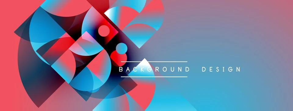 Abstract geometric shapes overlap, creating vibrant color gradients. Red, blu Illustrazione stock