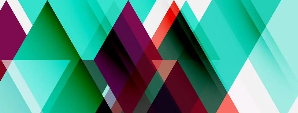 Abstract geometric shapes overlap, creating dynamic teal, green, burgundy Stock Illustration