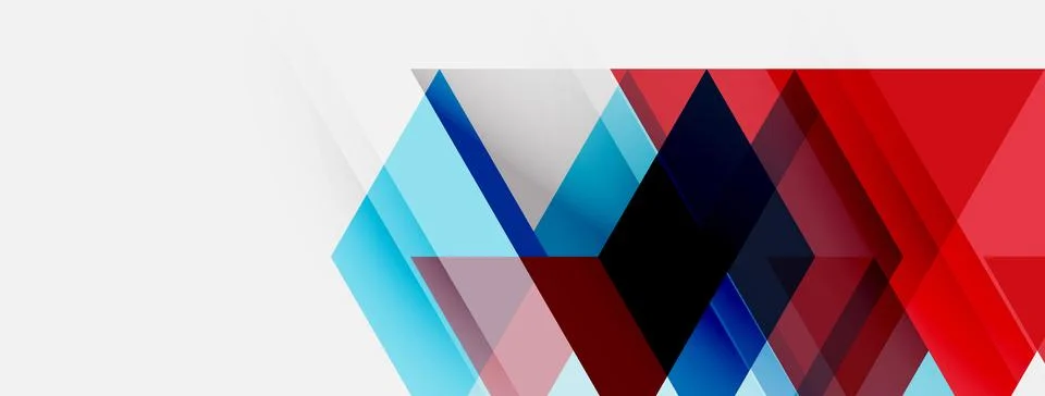 Abstract geometric shapes overlap, creating dynamic visual effect. Red, blue, Stock Illustration